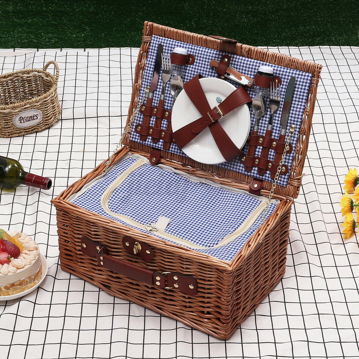 Large Insulated Wicker Picnic Basket Set image 5