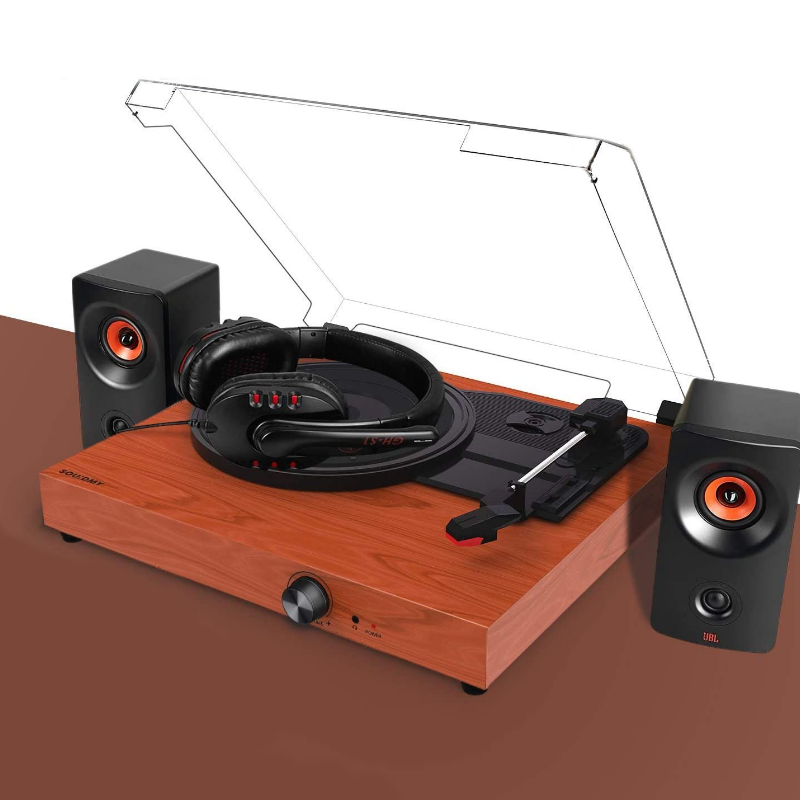 Portable Wooden Retro Bluetooth Vinyl Record Player image 1