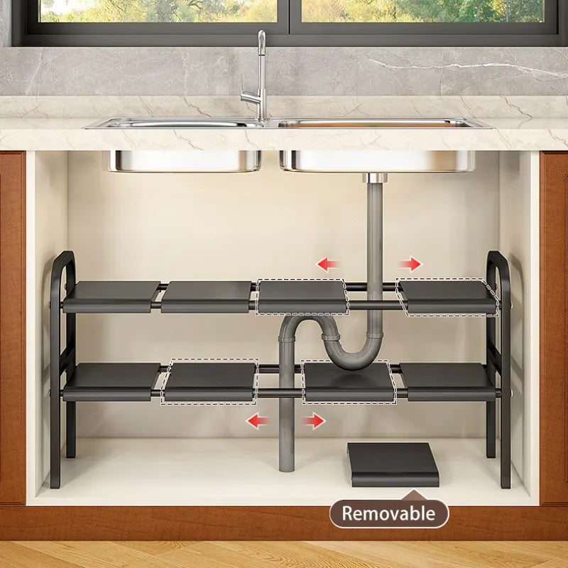 2 Tier Under Sink Organizer Sliding Storage Drawer Kitchen Bathroom Cabinet image 1