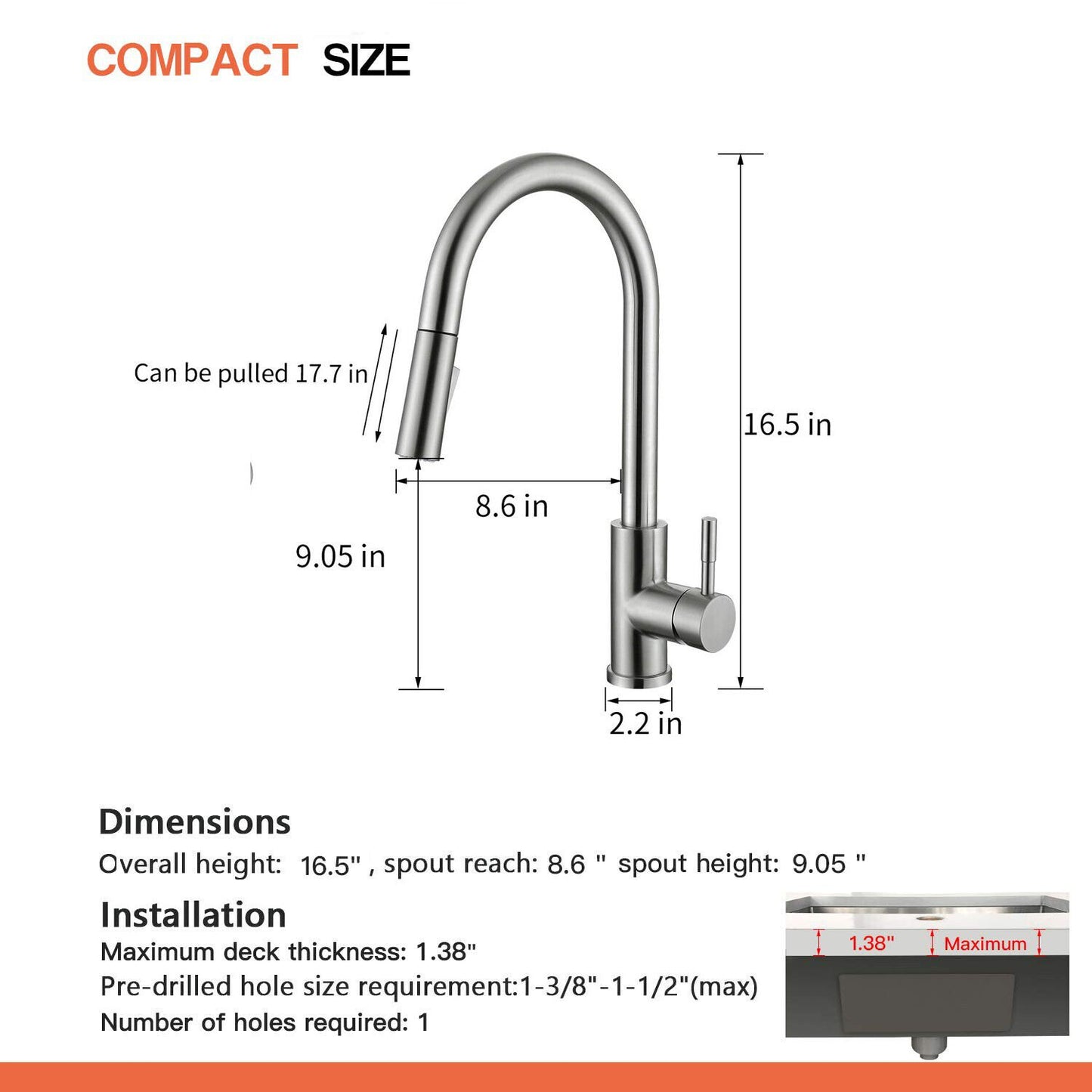 Stainless Touch Kitchen Sink Faucet Pull Out Sprayer Brushed Nickel Mixer Tap image 8