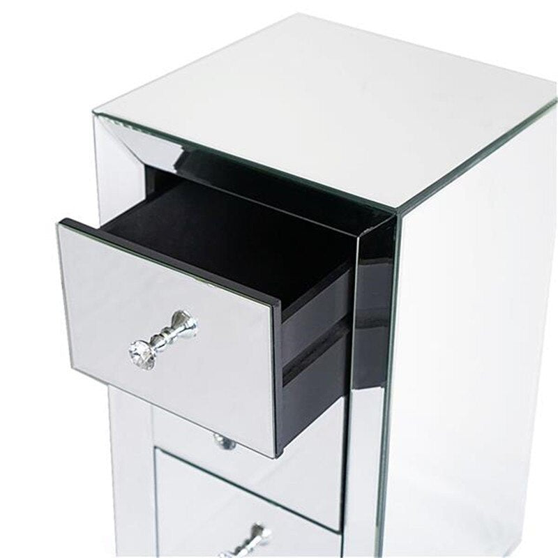 Elegant Three Drawer Silver Mirrored Bedside Nightstand Table image 4