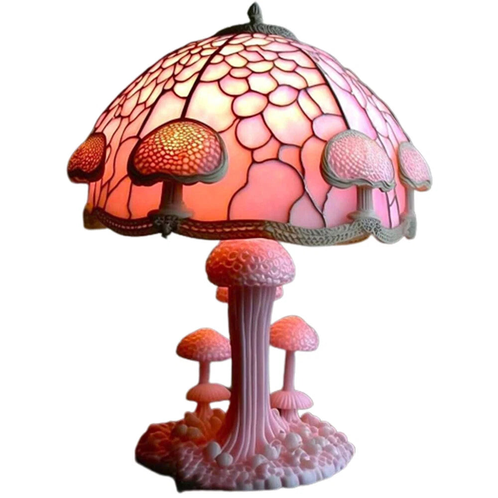 Stained Glass Plant Series Table Lamp - Pink Mushroom image