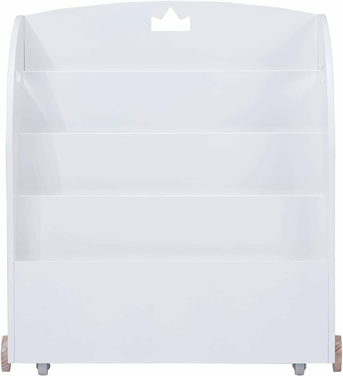 Large Kids Wooden Nursery Bookshelf Rack With Wheels image 3