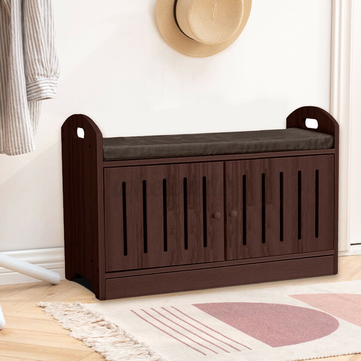 Large Entryway Shoe Shelf Storage Bench Organizer image 4