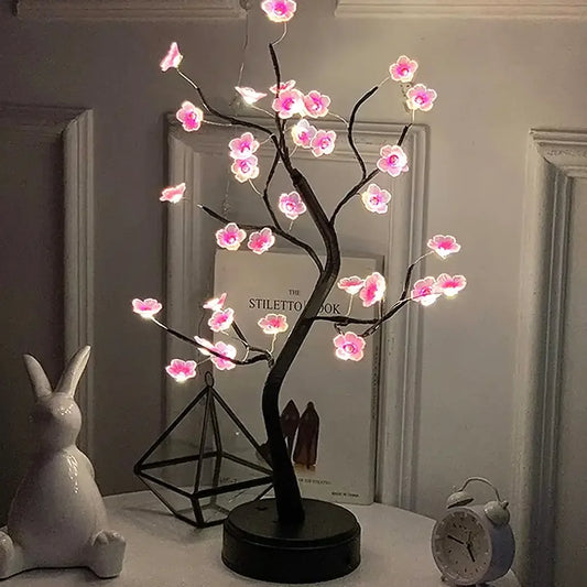 Cherry Blossom Tree Night Light Artificial Bonsai LED Lamp with Touch Switch