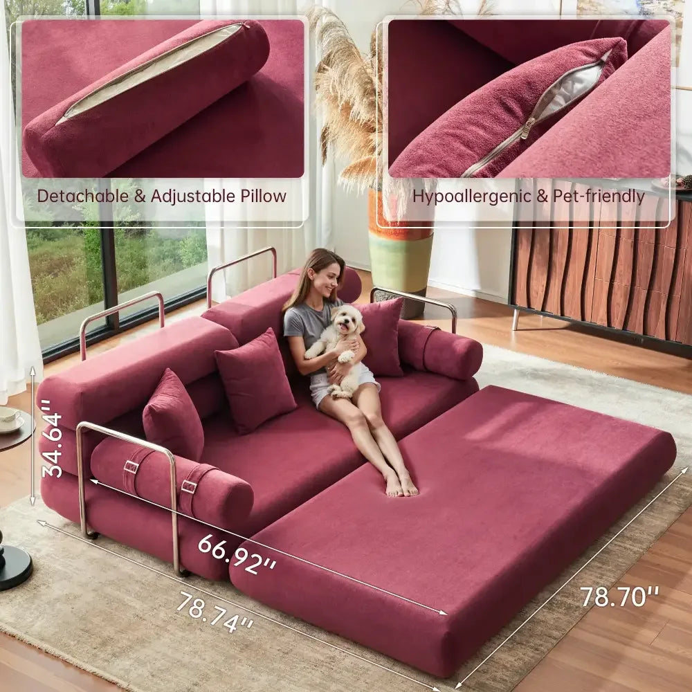 Convertible Sleeper Sofa – High-Back Floor Couch Bed All-Foam Memory