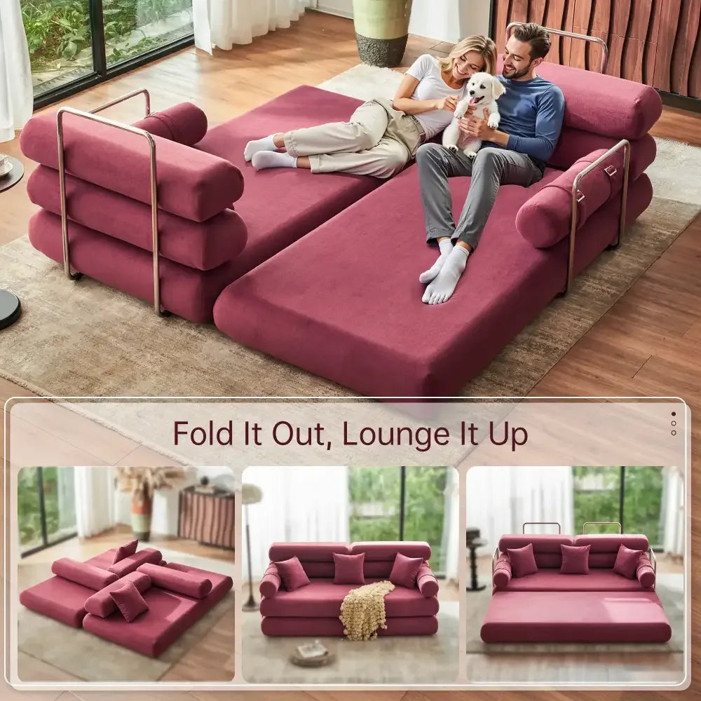 Convertible Sleeper Sofa – High-Back Floor Couch Bed All-Foam Memory