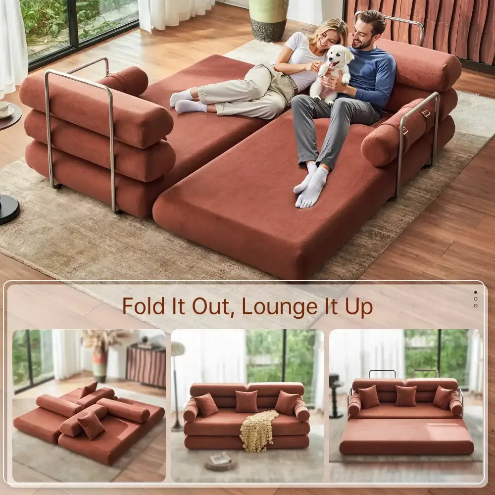Convertible Sleeper Sofa – High-Back Floor Couch Bed All-Foam Memory