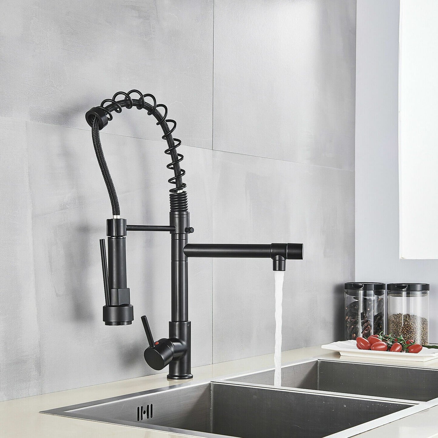 Matte Black Single Handle Pull Down Sprayer Kitchen Faucet with 360° Rotation Mixer Tap image 9