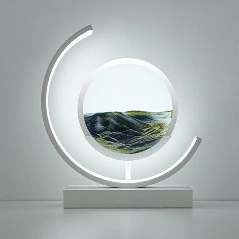 3D Hourglass LED Lamp, Mesmerizing Sand Art for Home Decor - White Moon - Black image