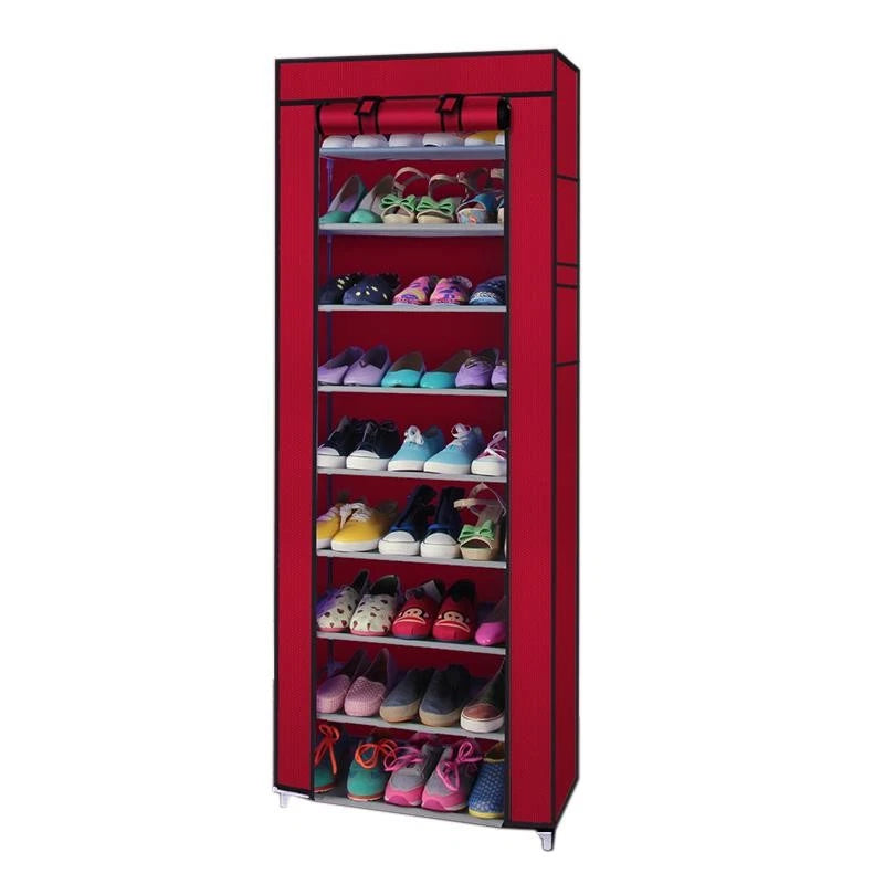 9 Tiers Shoe Storage Organizer Cabinet with Cover - Red image