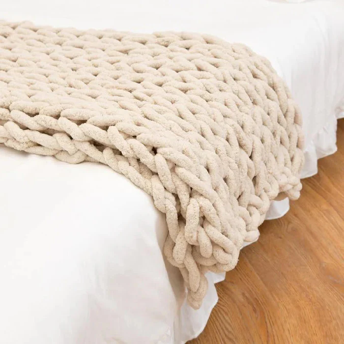 Chenille Chunky Knitted Blanket, Thick Cable Knit Throw for Couch Bed Sofa image 0