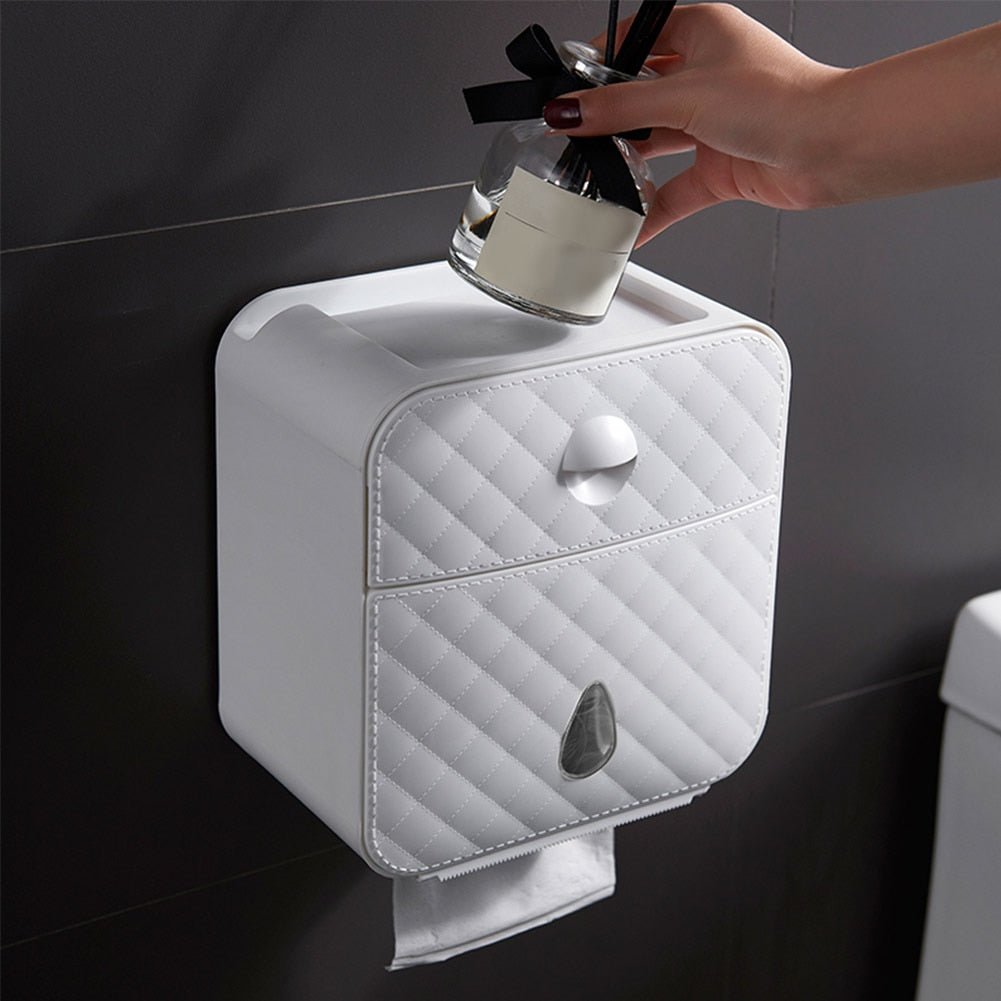 Wall Mounted Toilet Paper Holder With Shelf Storage image 3