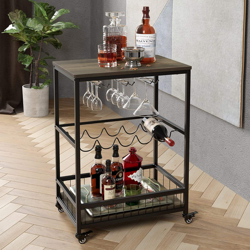 Modern Rolling Black Home Serving Wine Bar Cart image 9