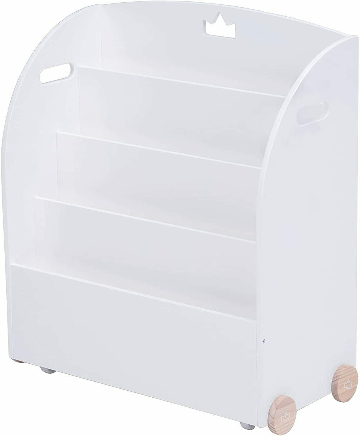 Large Kids Wooden Nursery Bookshelf Rack With Wheels image 0