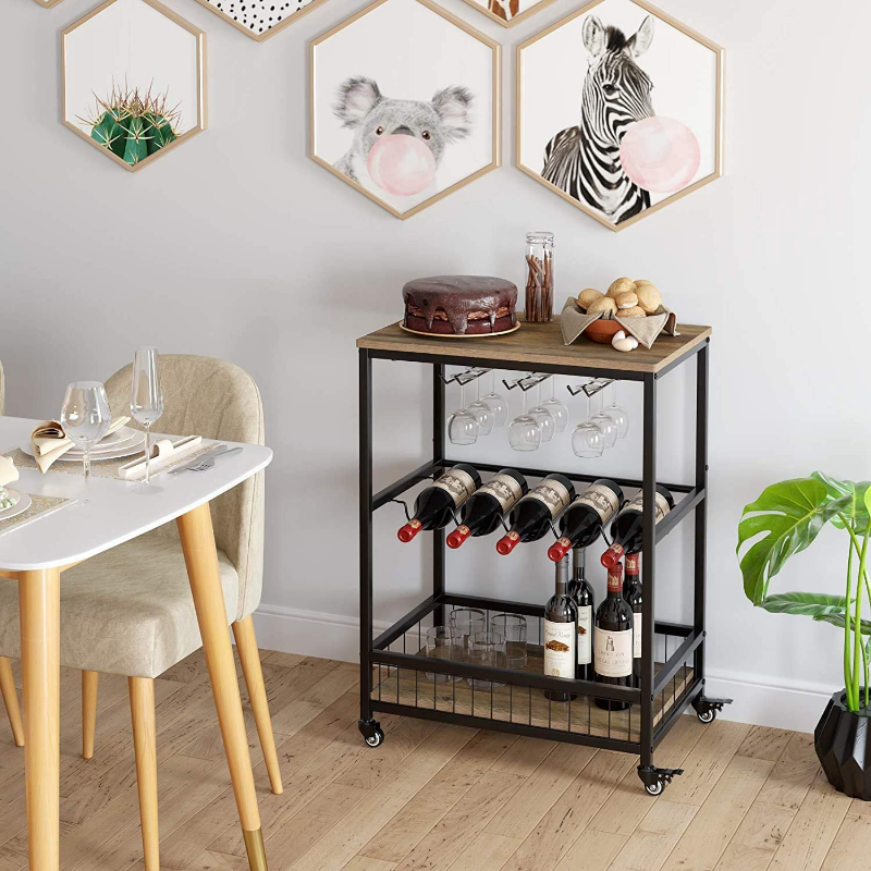 Modern Rolling Black Home Serving Wine Bar Cart image 2