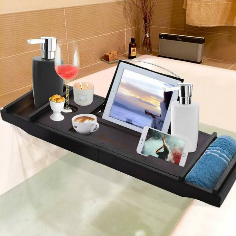 Large Spacious Bamboo Bathtub Caddy Tray image 6