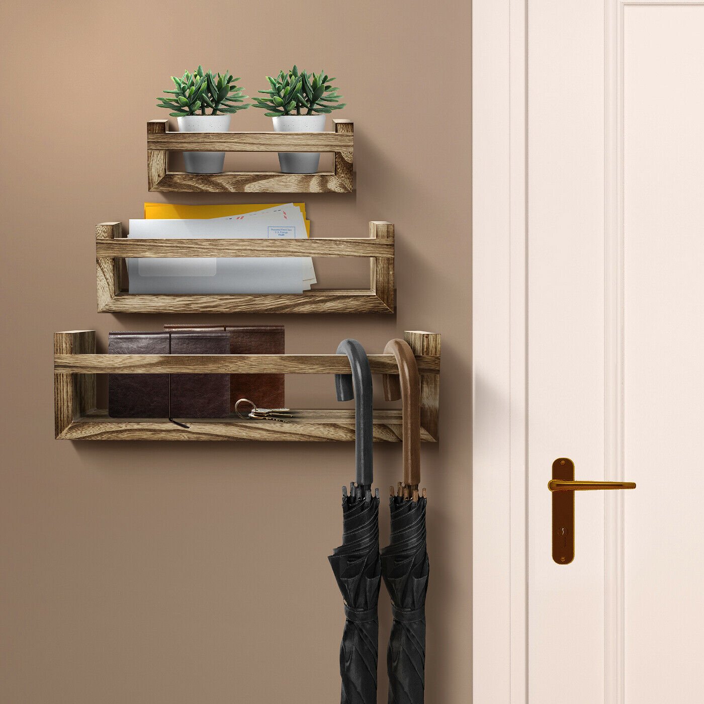 Premium Wall Mounted Floating Wooden Rustic Kitchen Shelves image 5