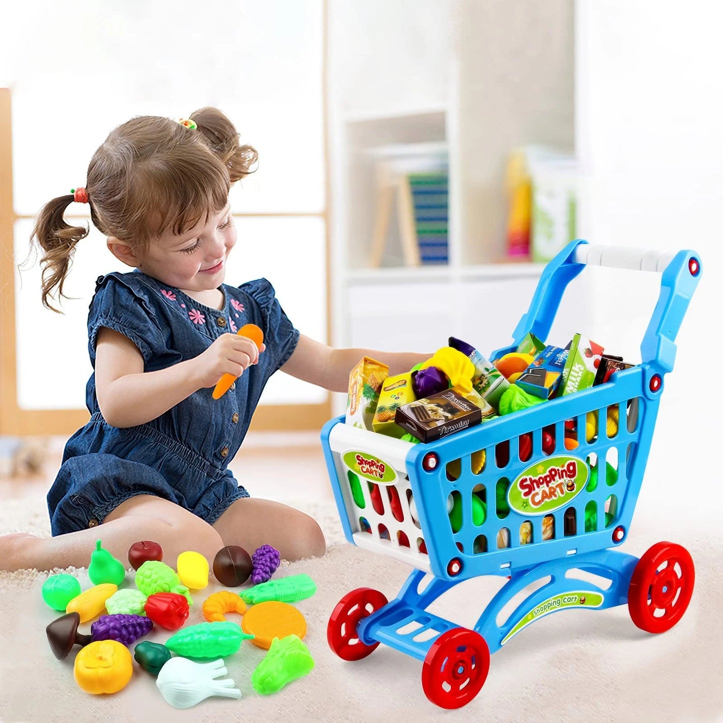 Kids Colorful Play Grocery Shopping Toy Cart image 0