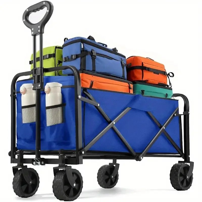 Heavy Duty Collapsible Folding Utility Beach Wagon All Terrain Cart - Blue image
