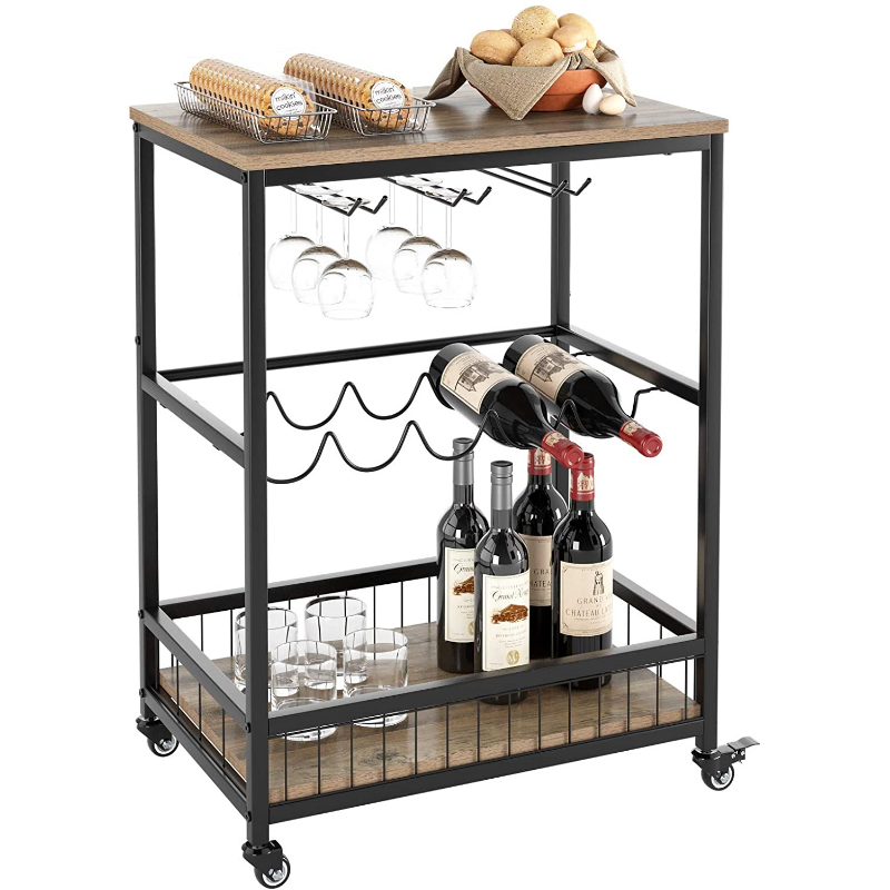 Modern Rolling Black Home Serving Wine Bar Cart image 0