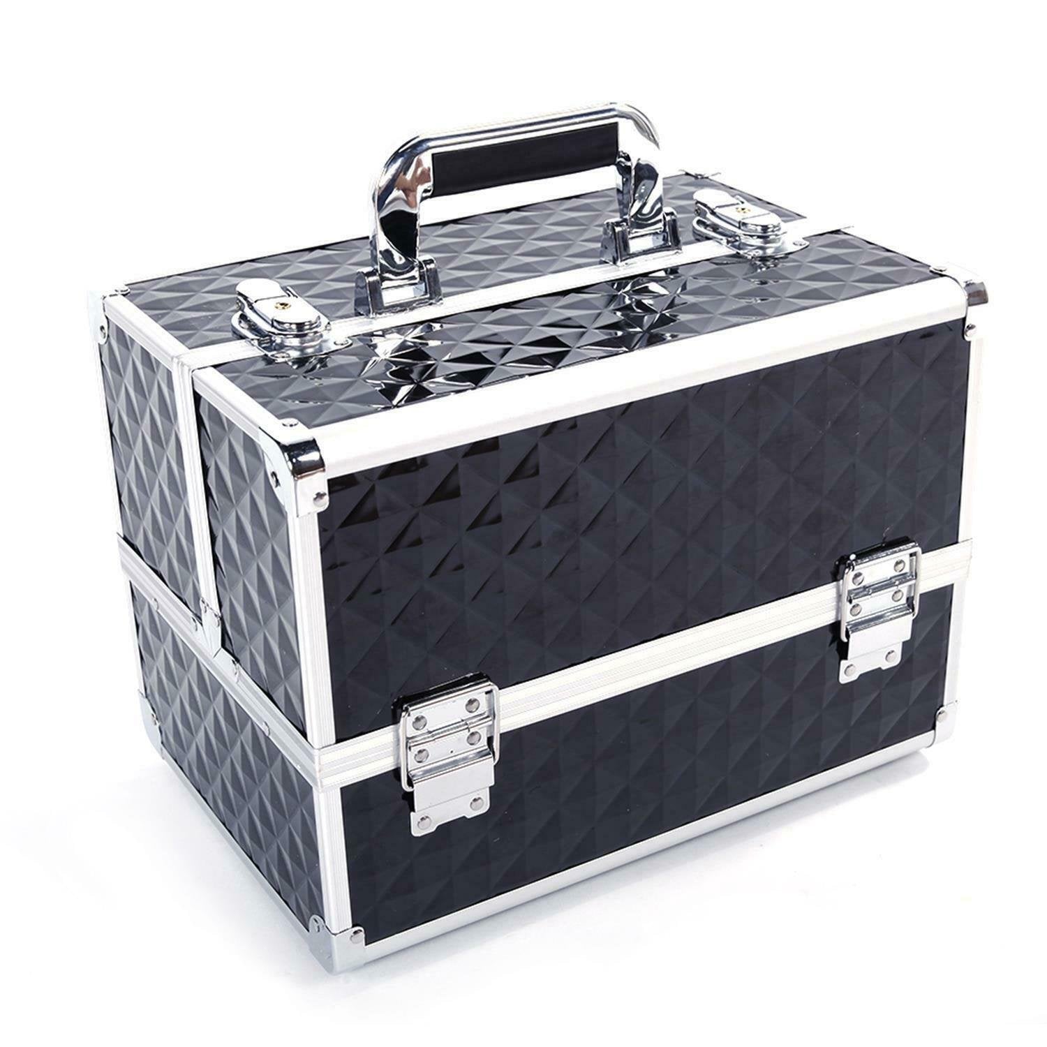 Large Compact Traveling Makeup Organizer Suitcase Box - ABS Black 12" image