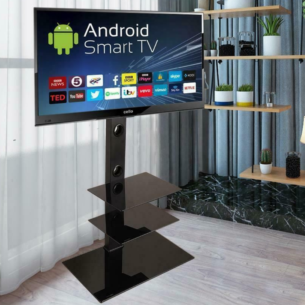 Tall Universal Swivel TV Stand With Storage Shelves 32" - 65" image 1