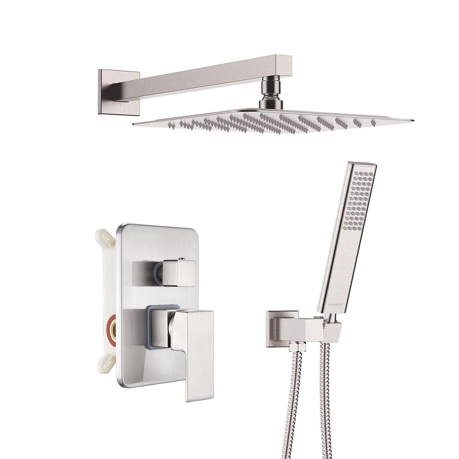 Wall-Mounted Shower Faucet Combo with Rainfall Shower Head and Mixer Valve - Brushed Nickle, 16inch image