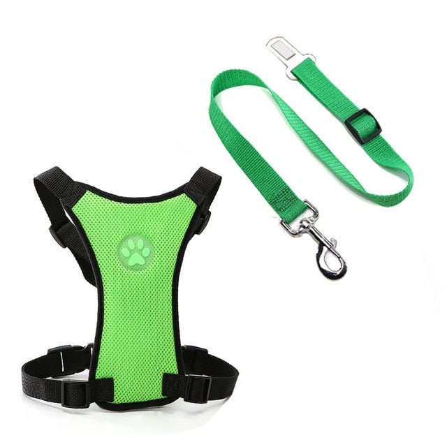 Dog Car Harness Seat Belt Restraint - Green, S image