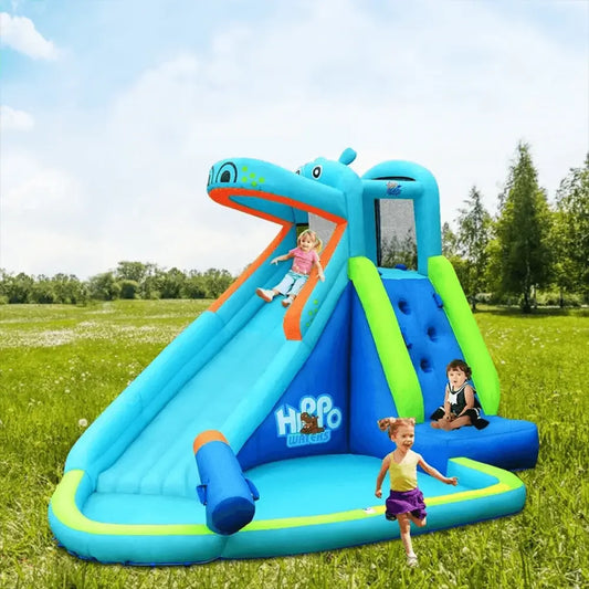 Fun Hippo Inflatable Water Slide Kids Blow Up Bouncy House Pool Slide