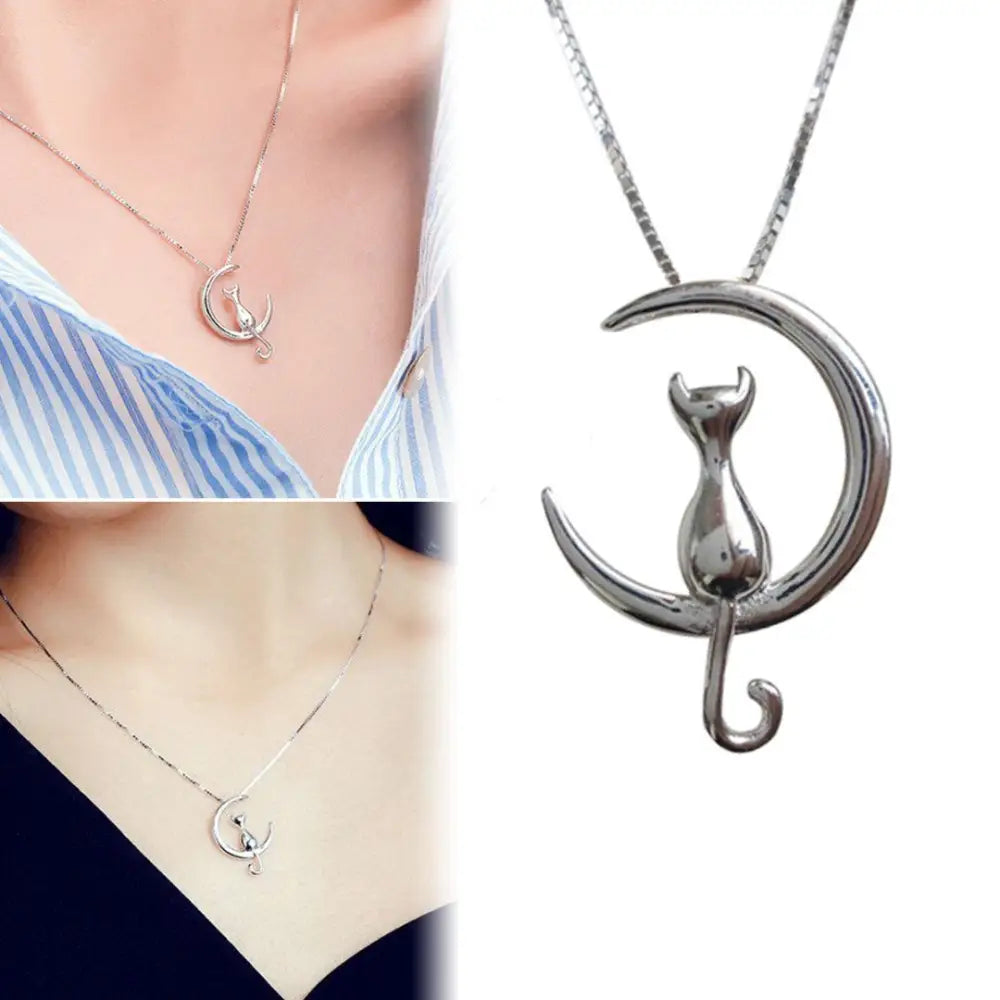 Moon Cat Charm Necklace