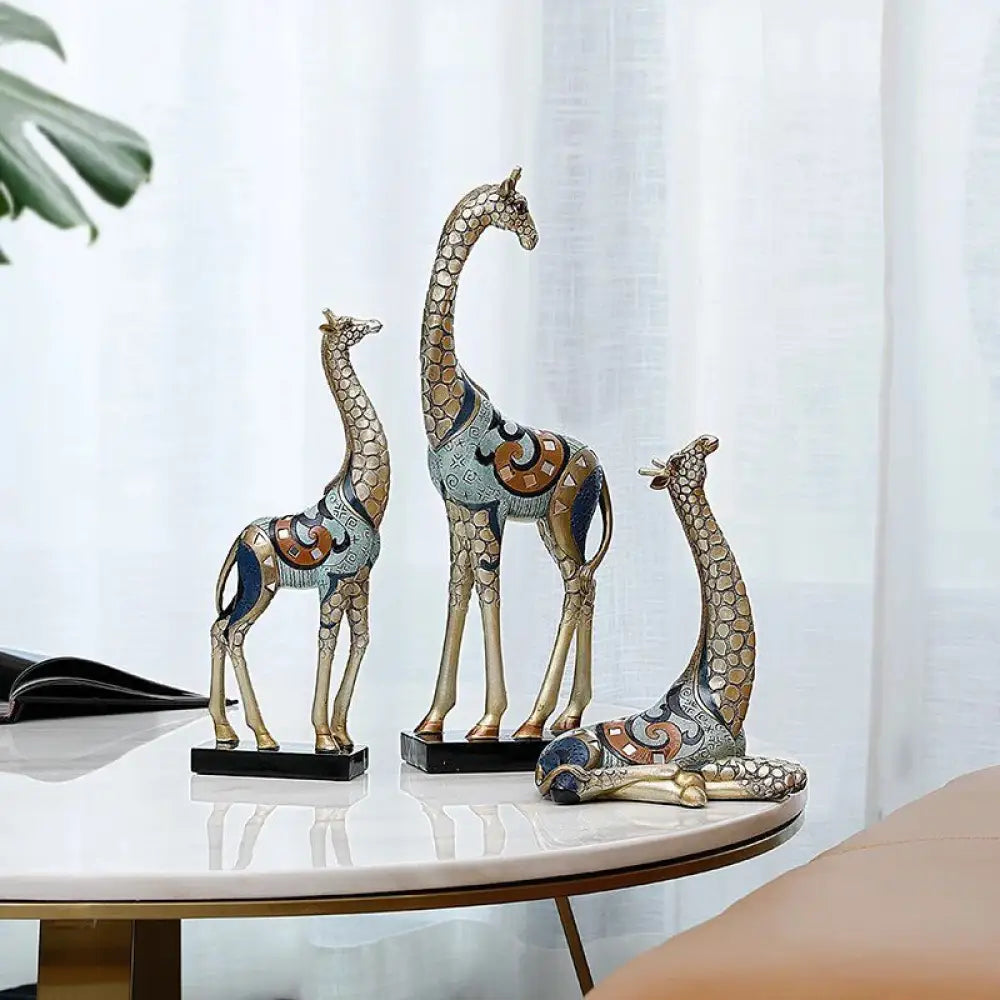 Resin LUCKY Giraffe Elk Figurine Statue Home Living Room Decor Crafts Sculpture