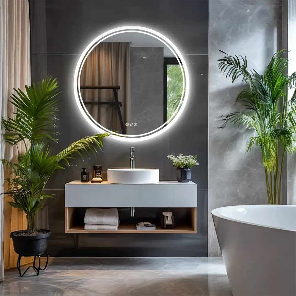 Round LED Backlit Bathroom Mirror Anti-Fog Dimmable Smart Wall Mirror
