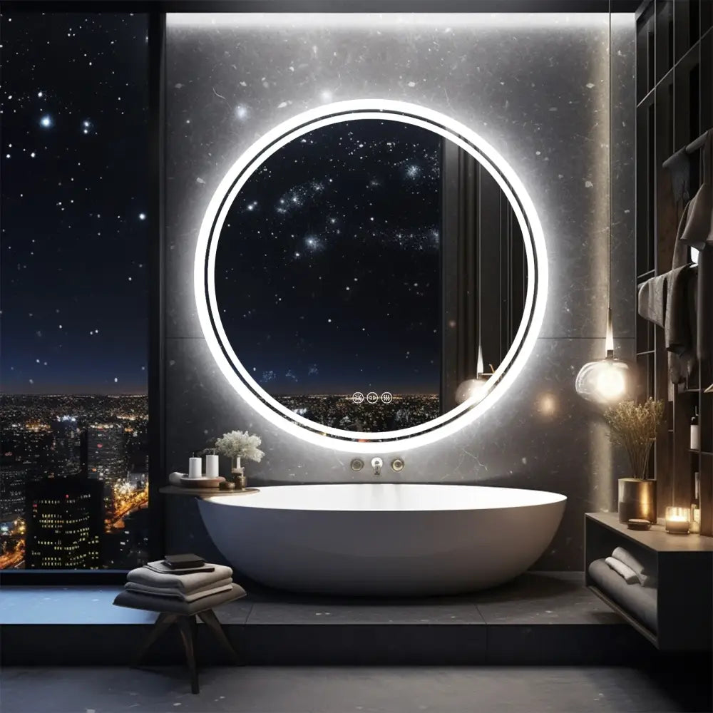 Round LED Backlit Bathroom Mirror Anti-Fog Dimmable Smart Wall Mirror