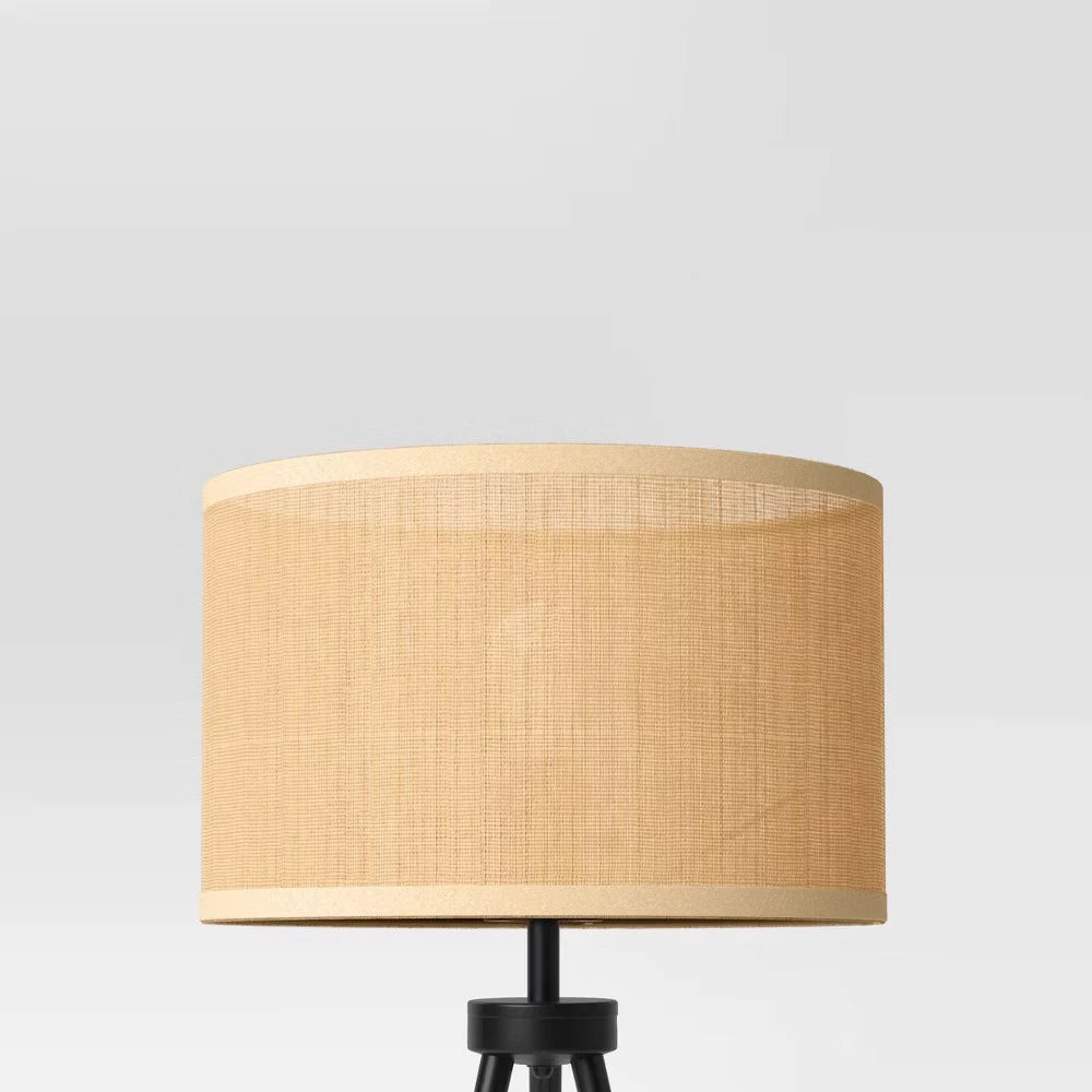 Tripod Floor Lamp with Oval Paper Shade – Adjustable Height Black Metal Standing Lamp for Living Room & Bedroom