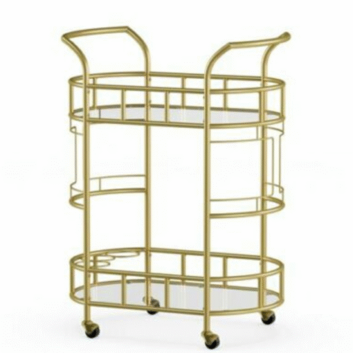 Modern Rolling Wine Liquor Beverage Gold Bar Cart - Image 2
