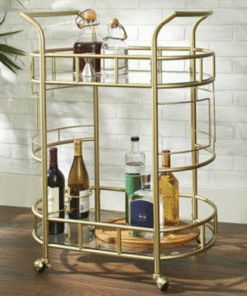 Modern Rolling Wine Liquor Beverage Gold Bar Cart