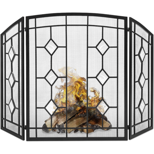 Modern Decorative Black Fireplace Screen Door 3 Panel