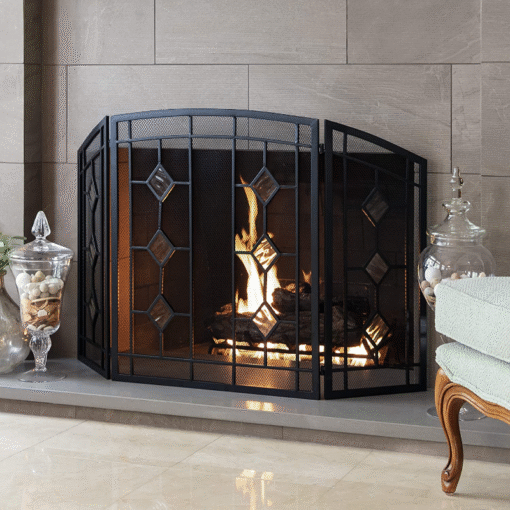 Modern Decorative Black Fireplace Screen Door 3 Panel - Image 3