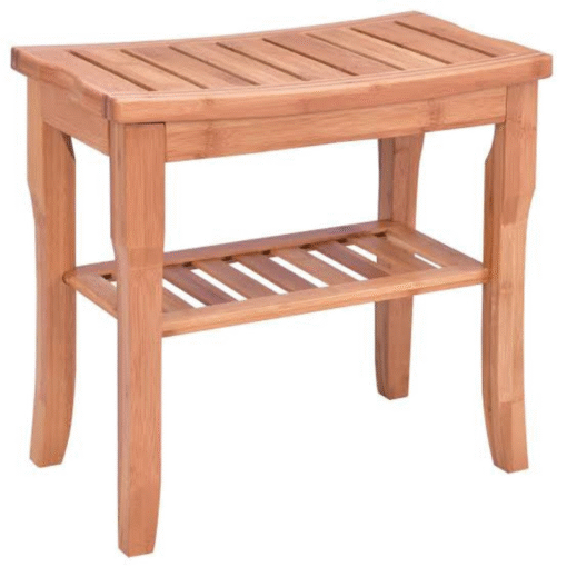 Waterproof Bamboo Wooden Shower Bench Seat With Storage Shelf - Image 2