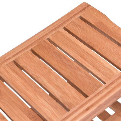 Waterproof Bamboo Wooden Shower Bench Seat With Storage Shelf - Image 4