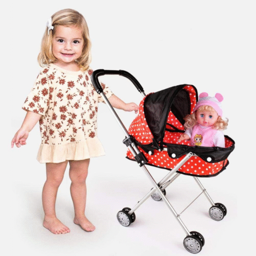 Lightweight Baby Doll Toy Stroller Carriage Red - Image 2