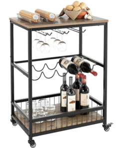 Modern Rolling Black Home Serving Wine Bar Cart