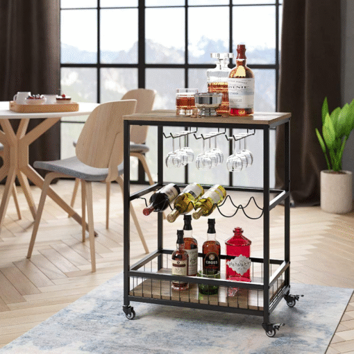 Modern Rolling Black Home Serving Wine Bar Cart - Image 5
