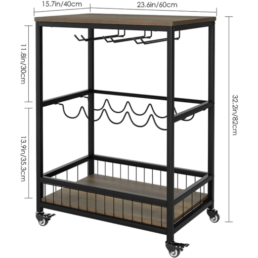 Modern Rolling Black Home Serving Wine Bar Cart - Image 6