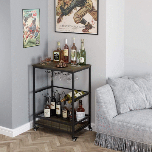Modern Rolling Black Home Serving Wine Bar Cart - Image 8