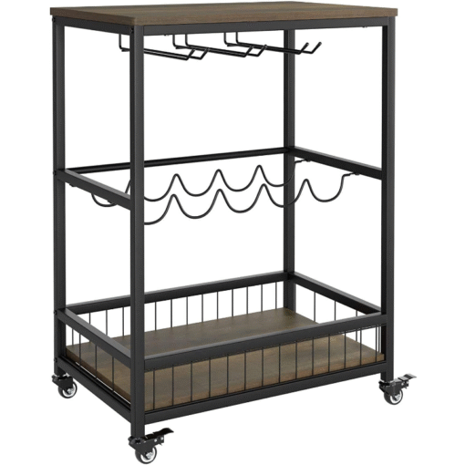 Modern Rolling Black Home Serving Wine Bar Cart - Image 9