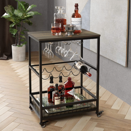 Modern Rolling Black Home Serving Wine Bar Cart - Image 10
