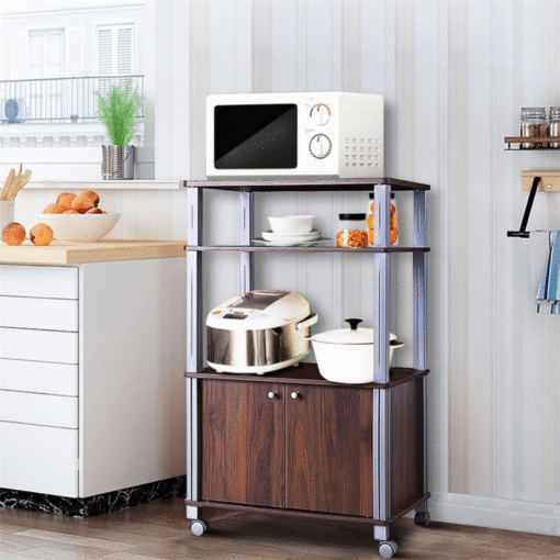 Modern Kitchen Wooden Bakers Rack With Storage Drawers - Image 2