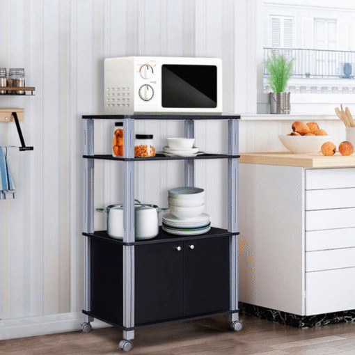 Modern Kitchen Wooden Bakers Rack With Storage Drawers